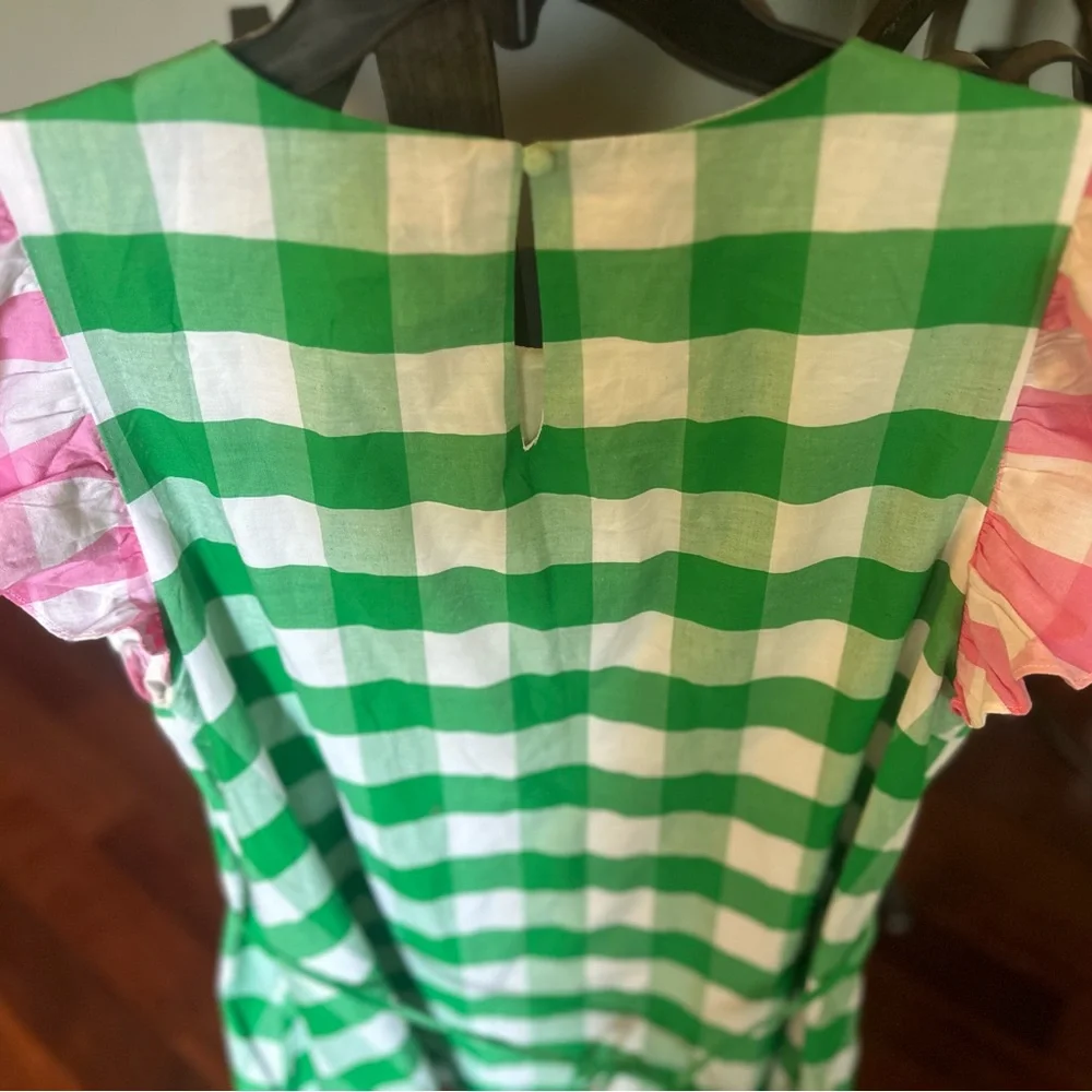 💚 Aura Green/White Checkered Dress. Pink Accents & Pockets. Women’s Large. NWOT. - Picture 8 of 14